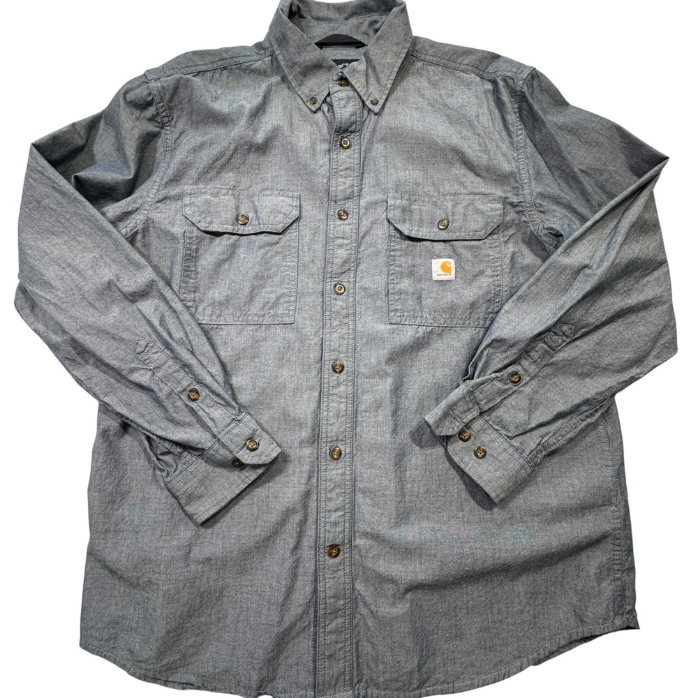 Carhartt Button Down Shirt Mens Large Blue Excellent Loose Fit Chambray TW4368-M